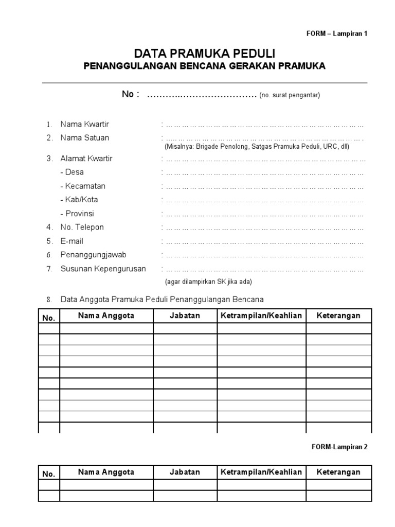 Formulir Database Relawan Pramuka | PDF | Komputer