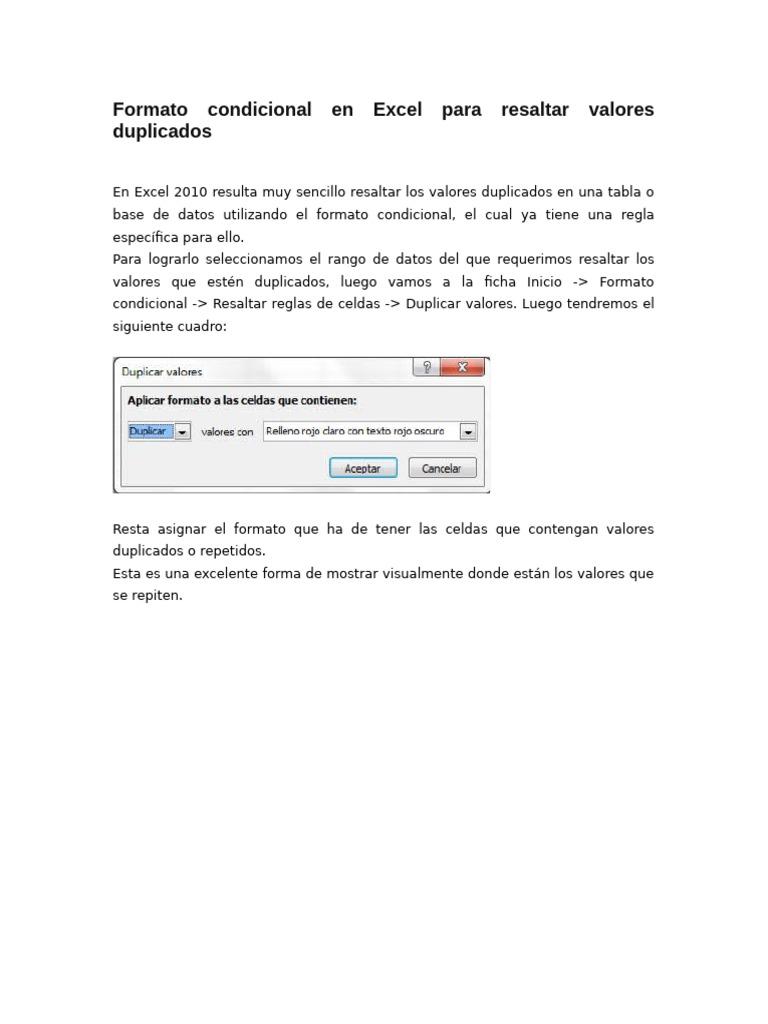Formato Condicional para Resaltar Valores (De) | PDF
