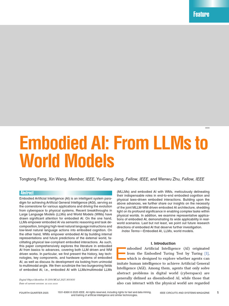 2025 - Embodied AI From LLMs To World Models | PDF | Embodied Cognition ...