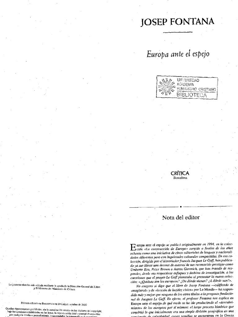 Josep Fontana Europa Ante El Espejo PDF imperio Romano Escritura