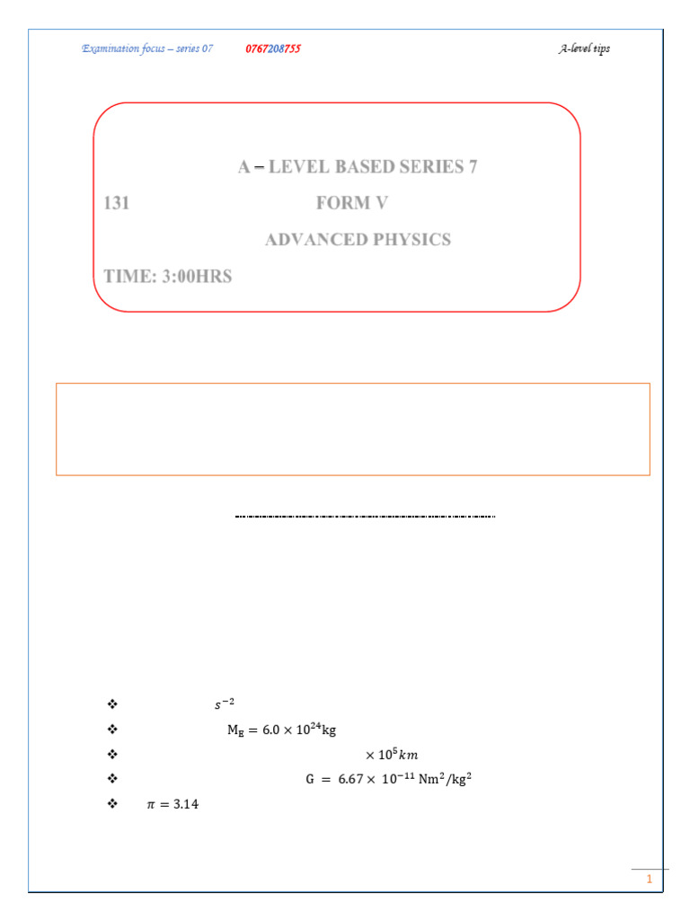 A LEVEL PHYSICS EXAM FOCUS F5 SERIES - 7-Paper | PDF | Force | Oscillation