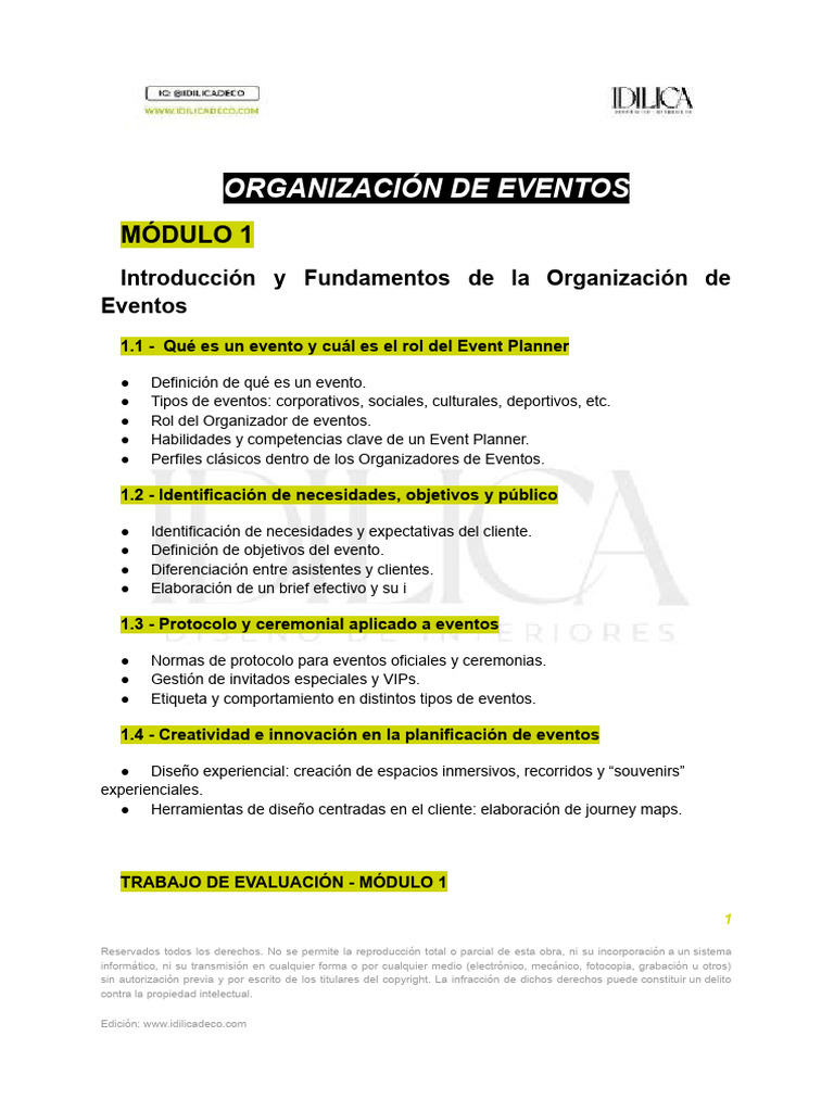 Organizacion de Eventos Modulo 3 y 4 | PDF | Derechos de autor ...