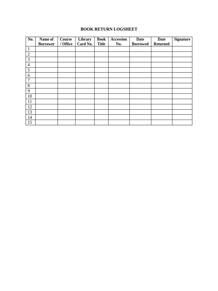 Book Return Logsheet | PDF