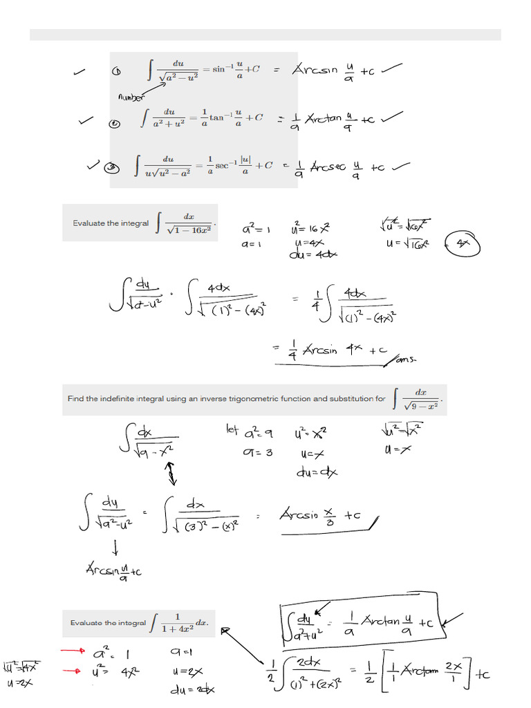 Integration Formulas Resulting in Inverse Trigonometric Functions | PDF