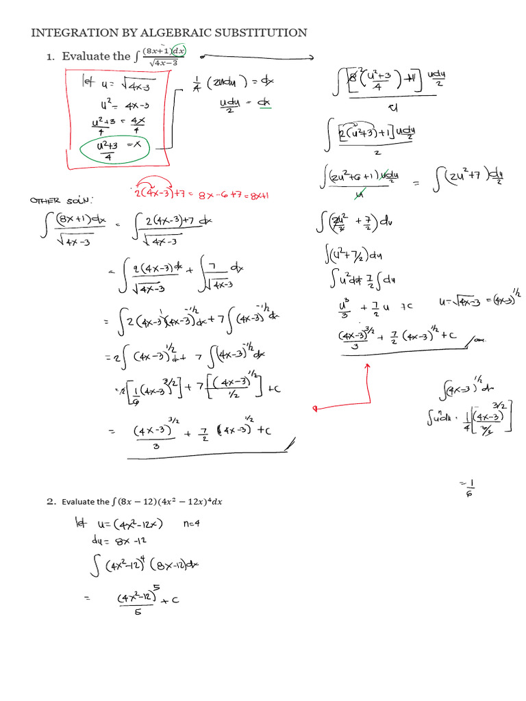 Integration by Algebraic Substitution | PDF