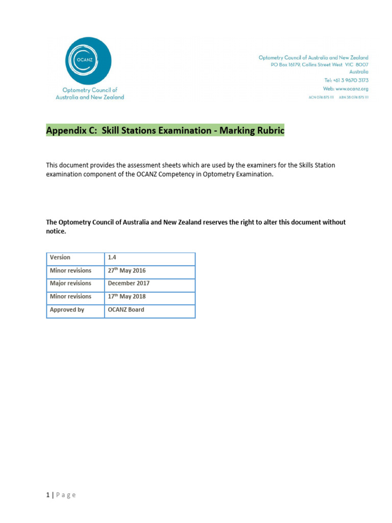 Appendix C Skills Station Examination Marking Rubric | PDF | Contact ...