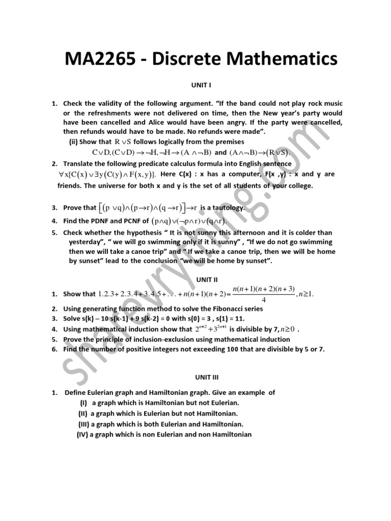 MA2265 - Discrete Mathematics | PDF | Group (Mathematics) | Discrete ...