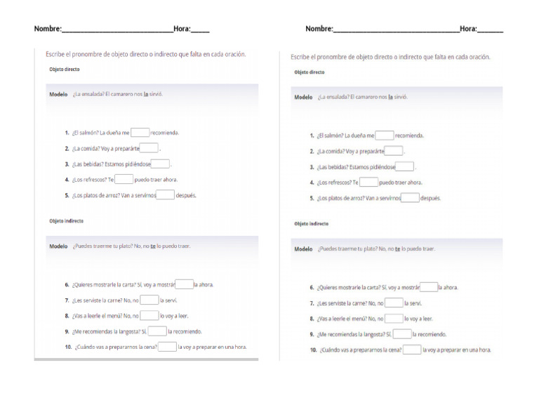 Practica de Los Double Object Pronouns | PDF