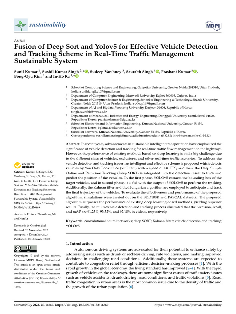 Fusion of Deep Sort and Yolov5 For Effective Vehicle Detection | PDF ...