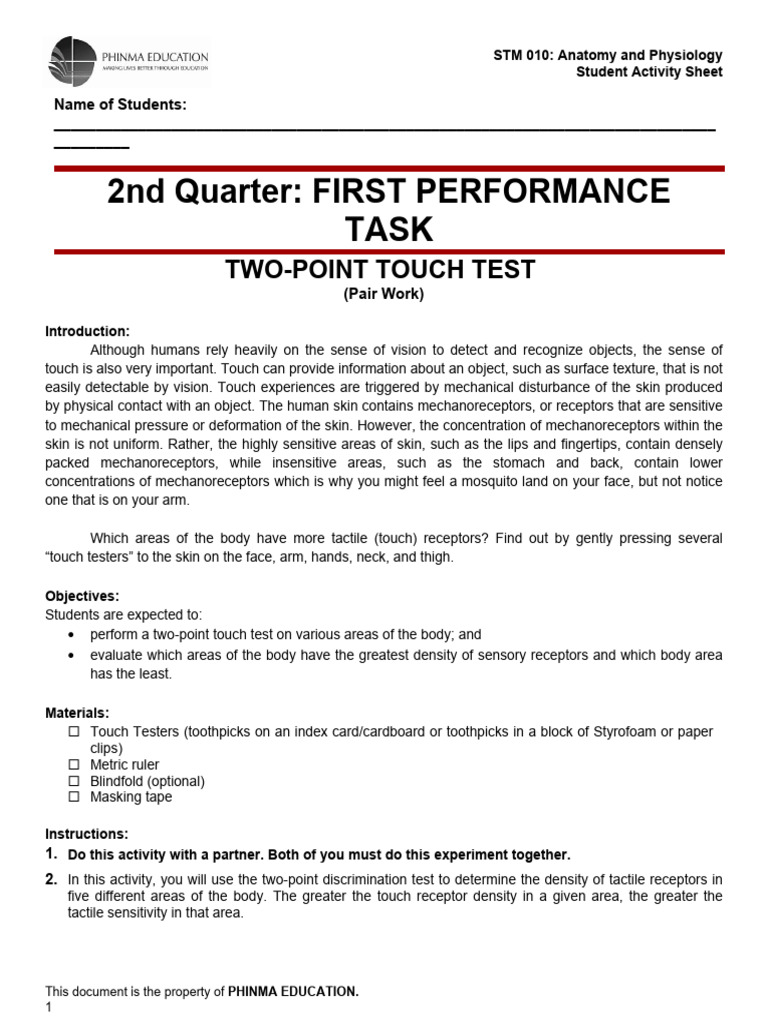 2ndQ-Performance Task1-Pair Work - Two-Point Touch Test | PDF ...