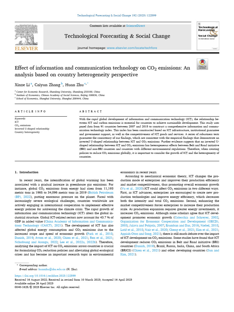 Technological Forecasting Social Change: 2 Xinze Li, Caiyun Zhang, Huan ...
