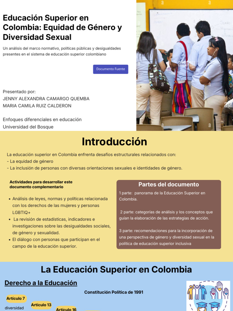Educacion Superior en Colombia Equidad de Genero y Diversidad Sexual ...