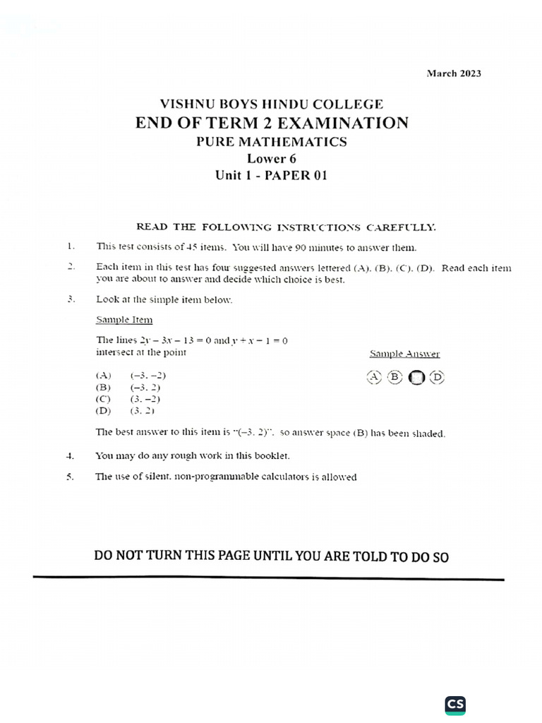 Lower 6 Pure Maths Paper 1 2023 | PDF