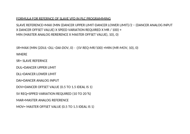 Formula For Refernce of Slave VFD in PLC Programming | PDF