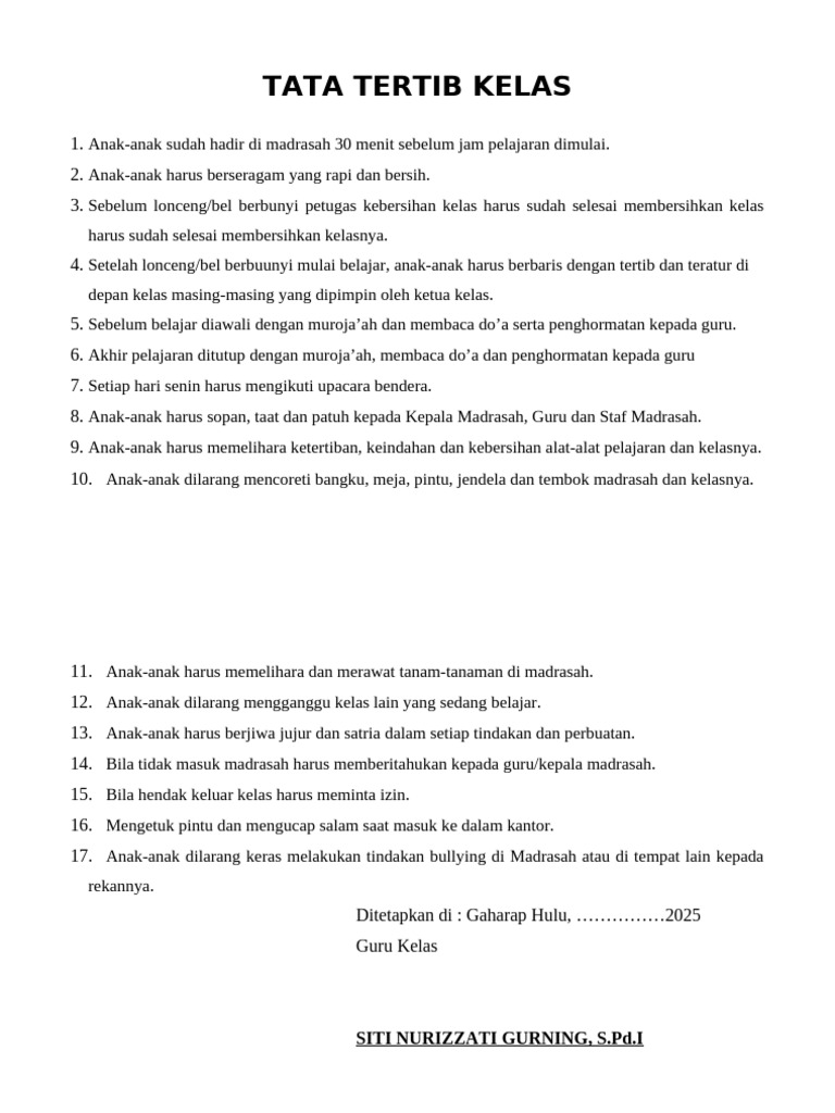 Contoh Tata Tertib Kelas | PDF