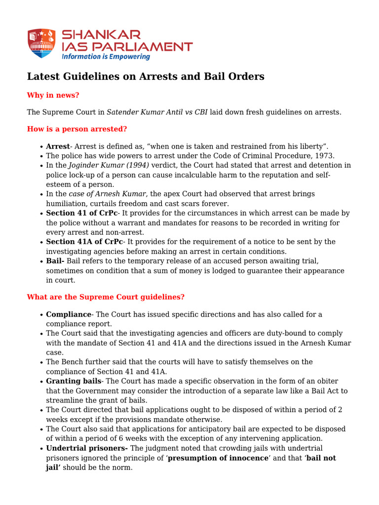 Latest Guidelines On Arrests and Bail Orders | PDF | Bail | Arrest