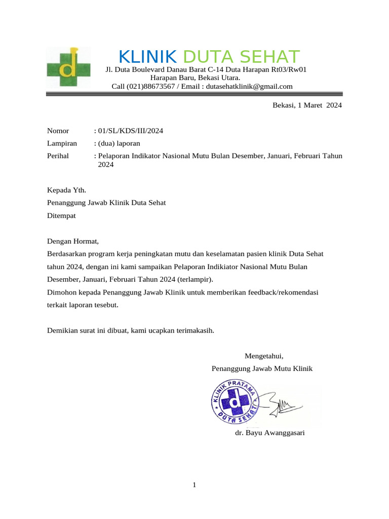 Laporan INM PJ Mutu Ke PJ Klinik | PDF
