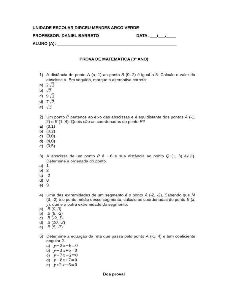 2 Prova 3 Serie | PDF