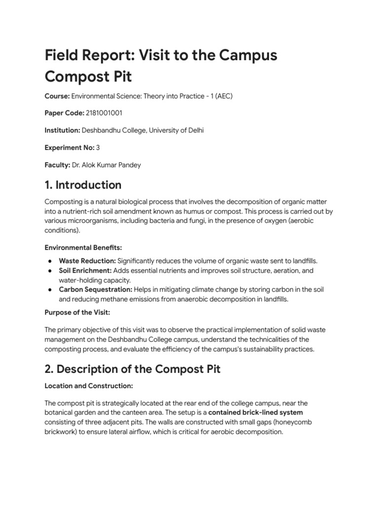 EVs 3 Compost Pit Visit Report | PDF