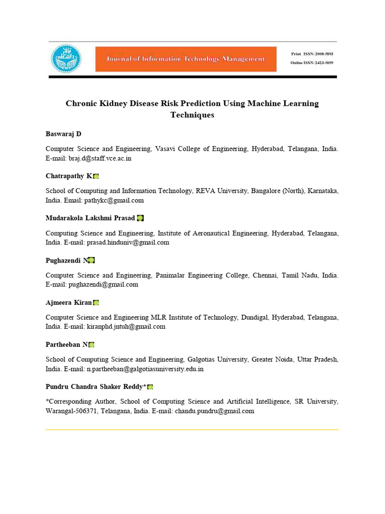 Chronic Kidney Disease Risk Prediction U | PDF | Machine Learning ...