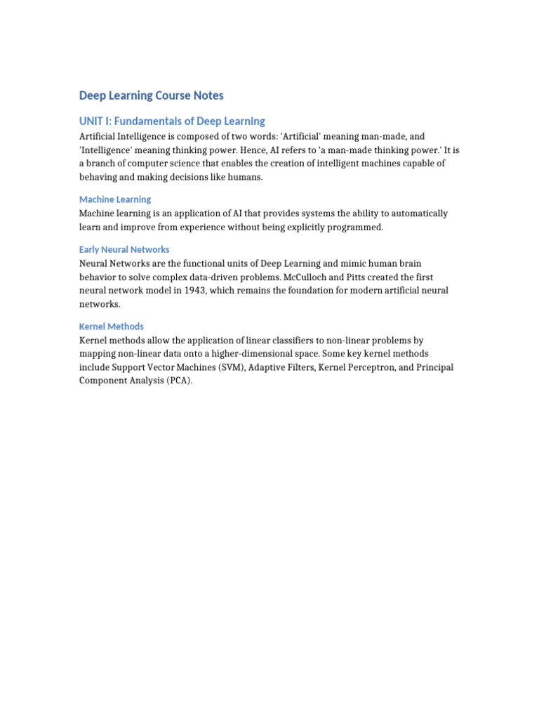 Deep Learning Notes | PDF