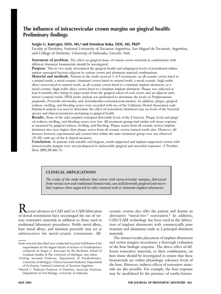 The Influence of Intracrevicular Crown Margins On | PDF | Dental ...