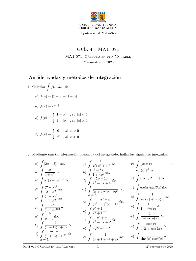 Guía de Estudio 4 de Cálculo en Una Variable | PDF | Cálculo | Álgebra ...