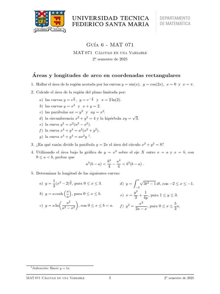 Guía de Estudio 6 de Cálculo en Una Variable | PDF | Curva | Formas ...