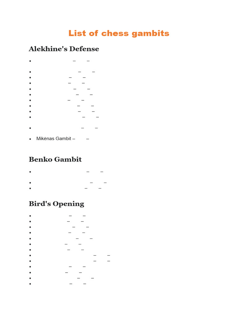 List of Chess Gambits - Tamili Chess Academy | PDF