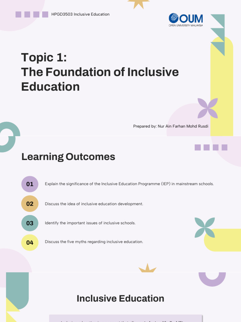 Topic 1 - The Foundation of Inclusive Education - HPGD3503 | PDF ...