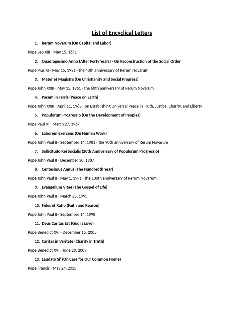 List of Encyclical Letters | PDF
