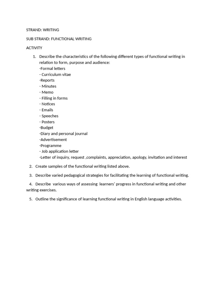 Functional Writing - Task | PDF