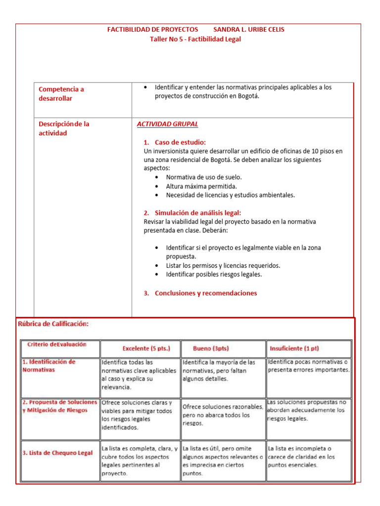Descripción de La Actividad - FACTIBILIDAD LEGAL | PDF