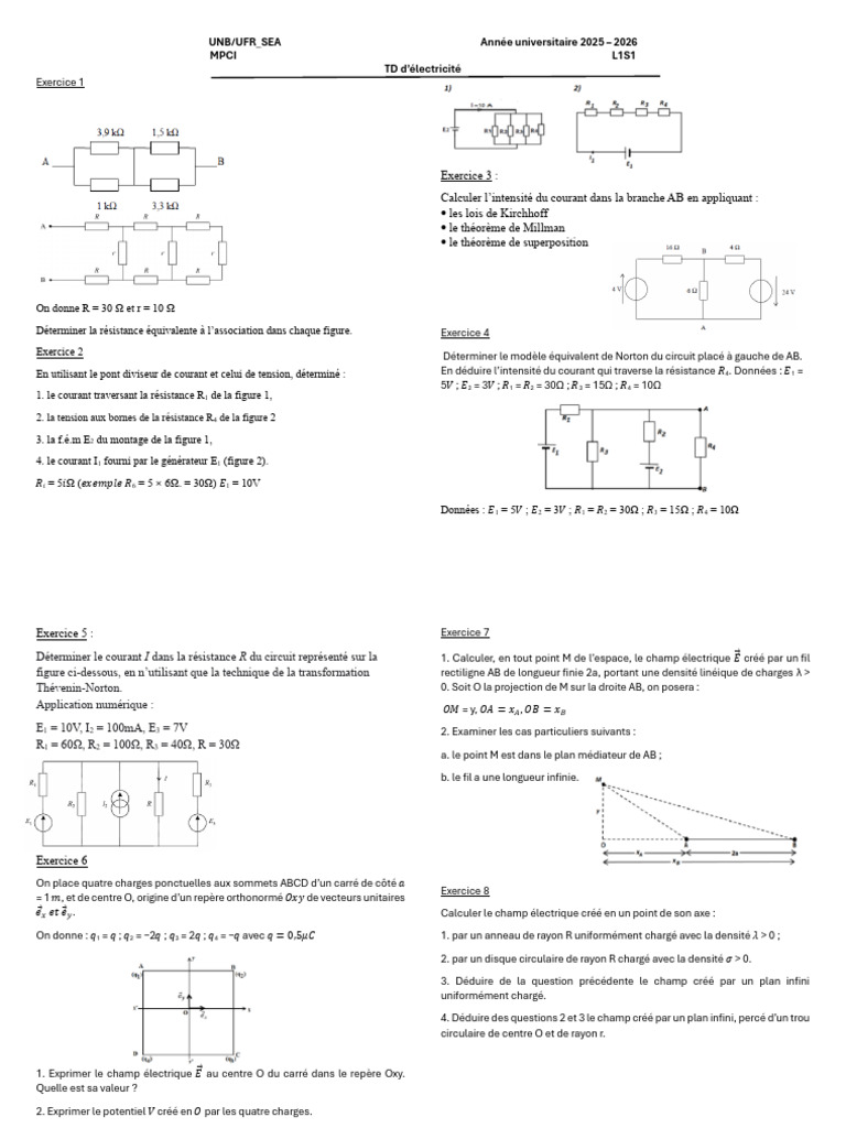 TD Electricité MPCI1 25-26 | PDF | Tension électrique | Résistance ...