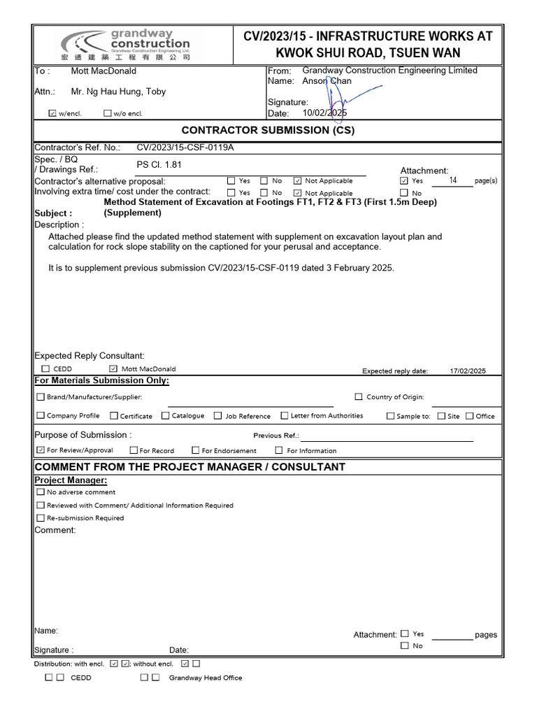 CSF0119A - Method Statement of Excavation at Footing (First 1.5m Deep ...