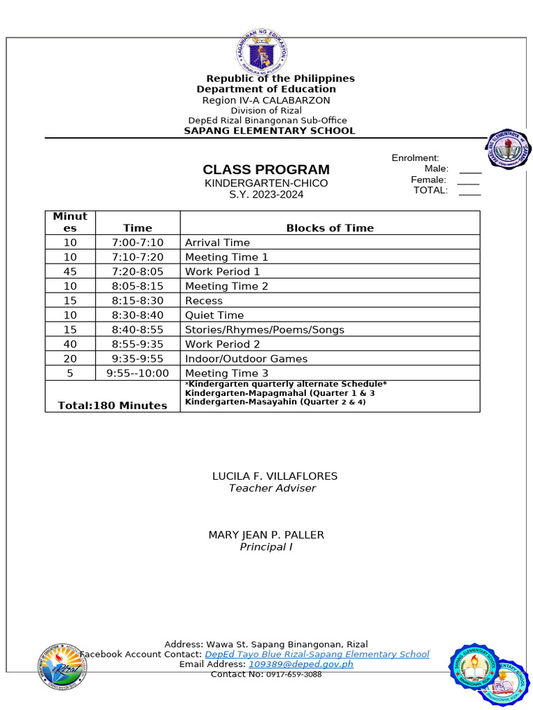 Class Program Sy 2023 2024 | PDF | Philippines | Schools