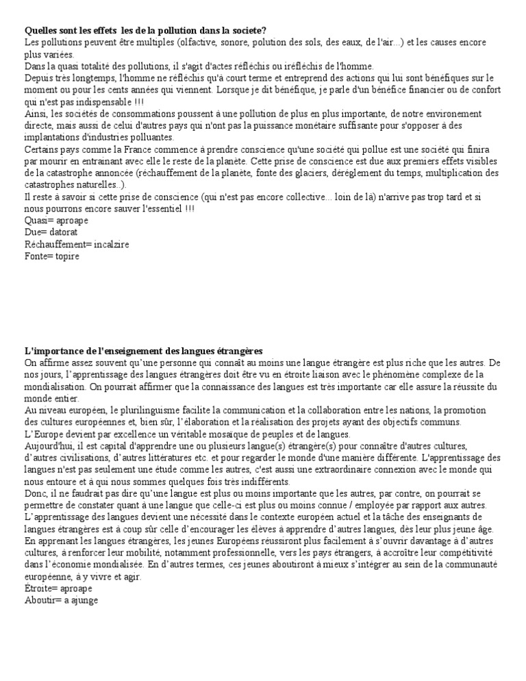 Quelles Sont Les Causes Et Les Conséquences de La Pollution | PDF | la ...