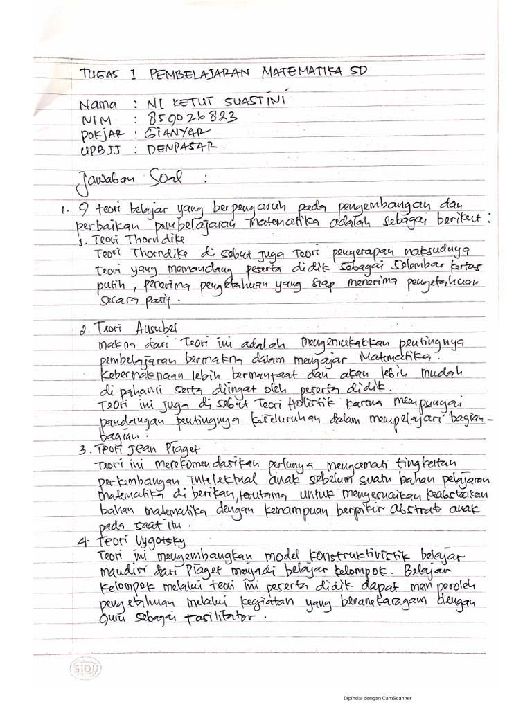 Tugas Tutorial 1 Pembelajaran Matematika Di SD | PDF