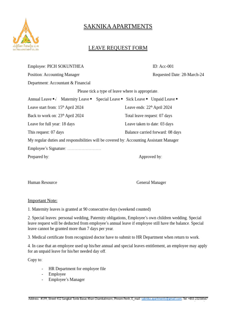 Leave Request Form | PDF
