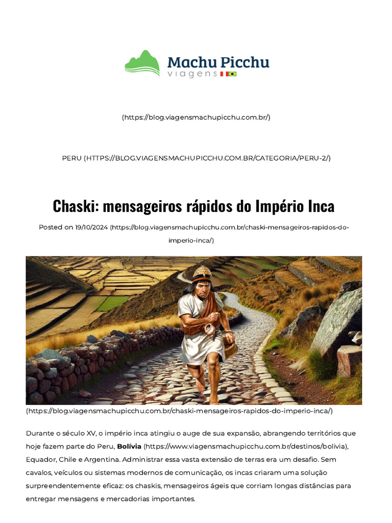 Chaski - Mensageiros Do Império Inca - Viagens Machu Picchu | PDF ...