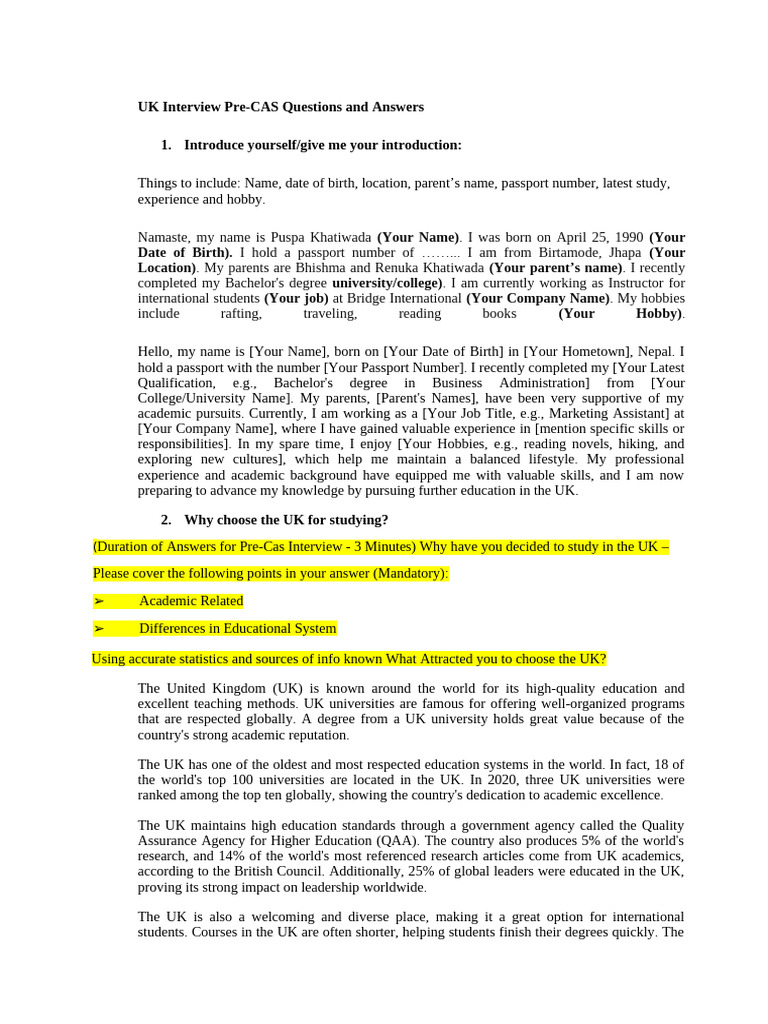 New Pre - CAS Questioner UK 2025 | PDF | University | Knowledge