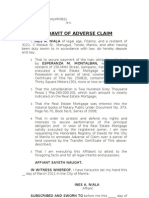Affidavit of Adverse Claim: Republic of The Philippines) City of Manila) S.S