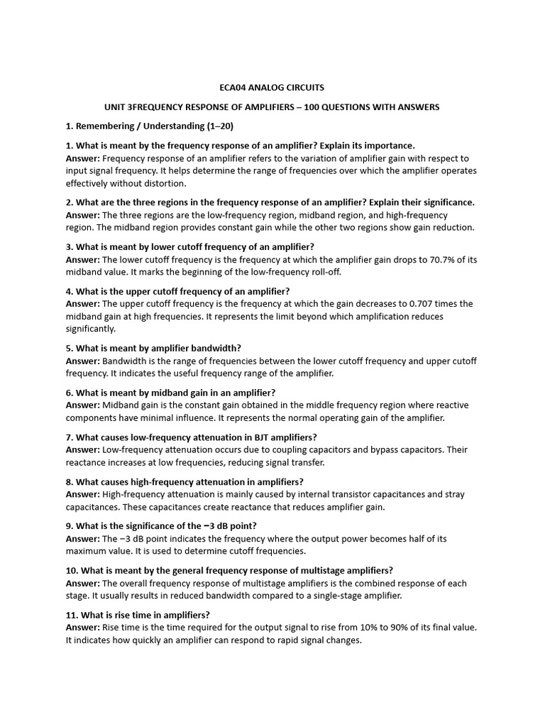 Unit 3 With Answers | PDF | Amplifier | Capacitor