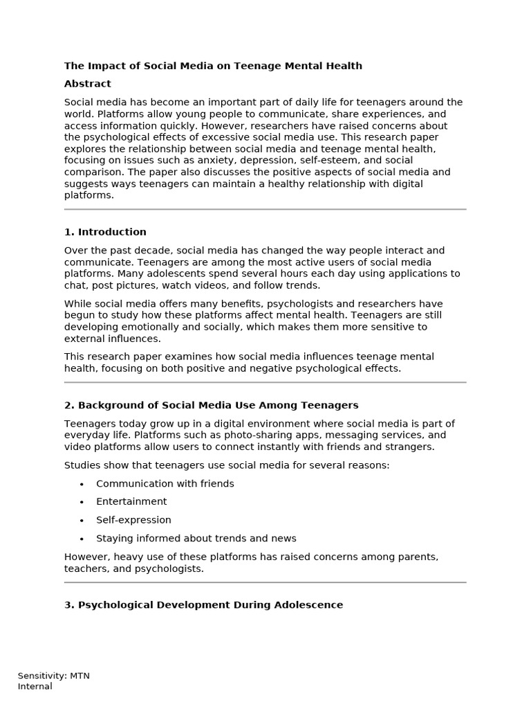 The Impact of Social Media On Teenage Mental Health | PDF | Adolescence ...