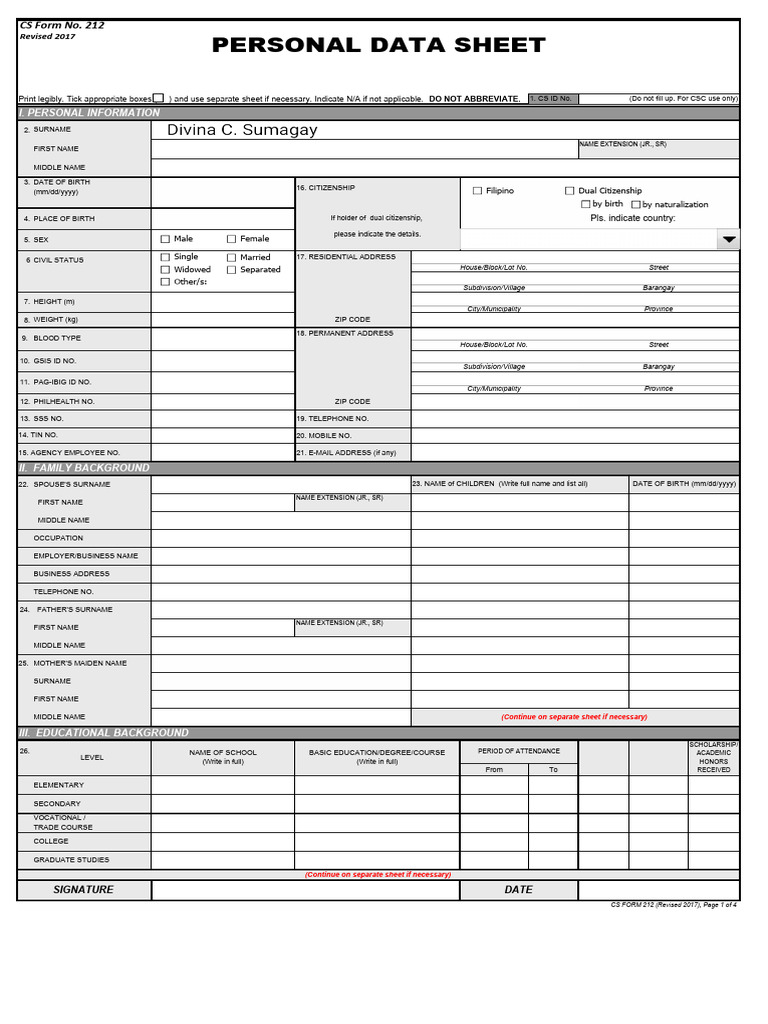 PDS CS Form No 212 Revised2017 | PDF | Justice | Crime & Violence