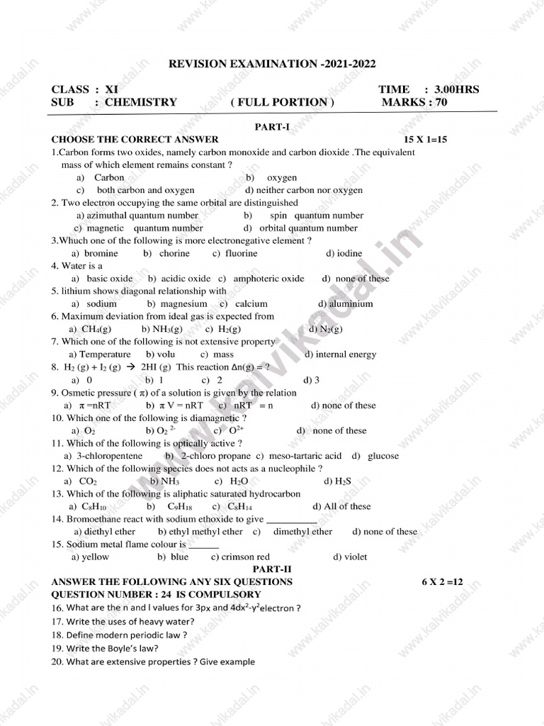 11th Chemistry Full Portion Test EM | PDF
