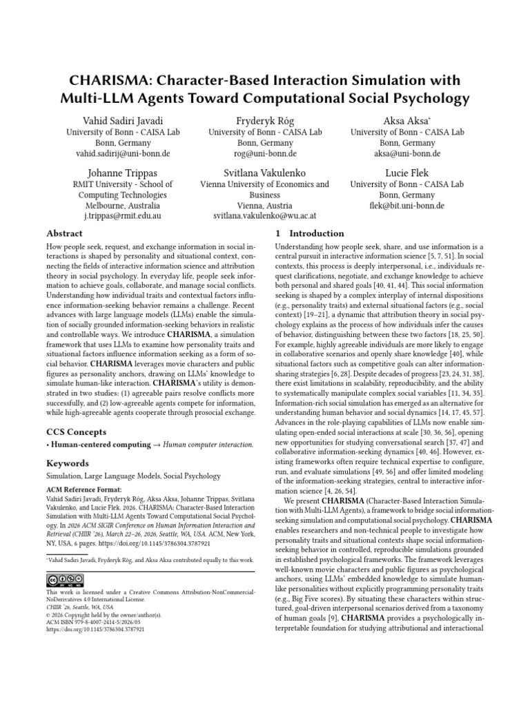 CHARISMA: Character-Based Interaction Simulation with Multi-LLM Agents ...