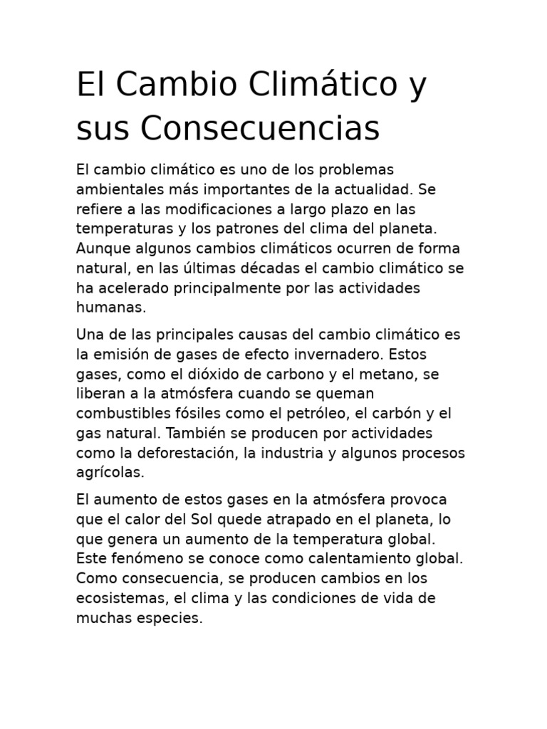 El Cambio Climatico y Sus Preligrosas Consecuencias | PDF | Cambio ...