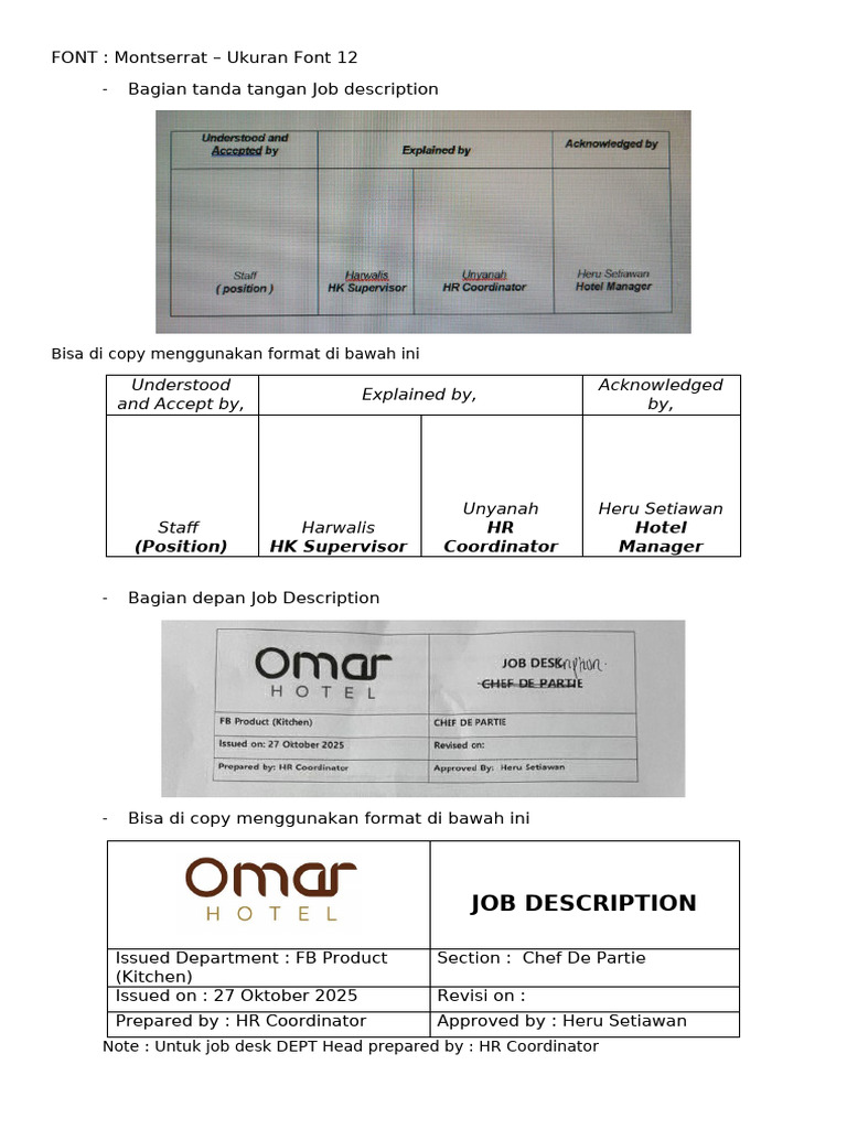 Sample Format SOP Dan Job Decs | PDF