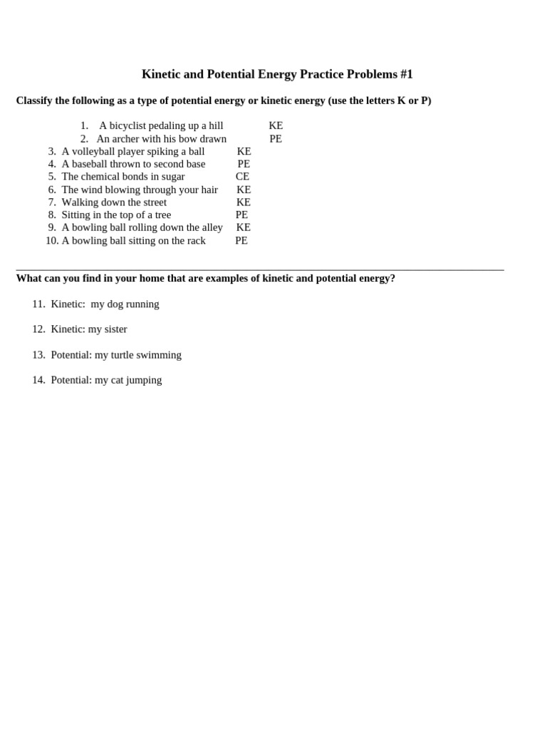 Kinetic and Potential Energy Practice Problems 2 | PDF